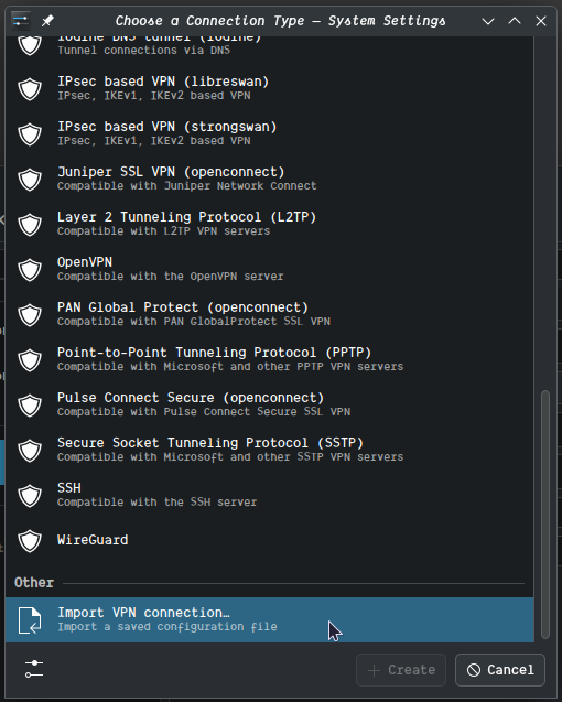 New connection window